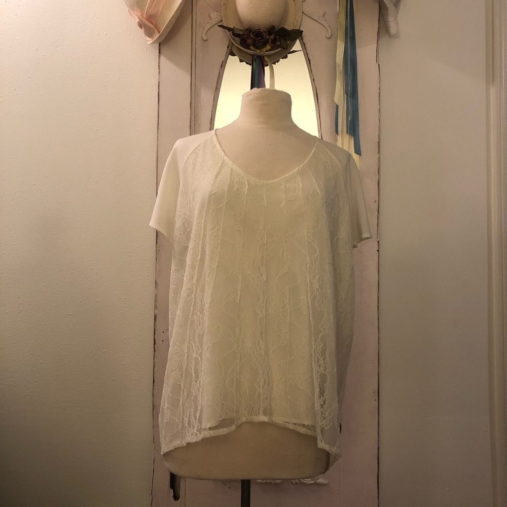 Ladies cream top with lace overlay